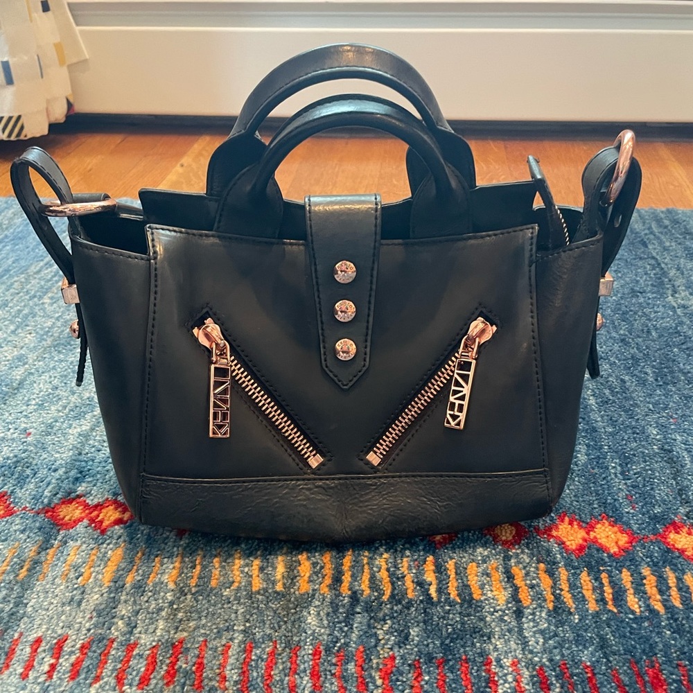 Kenzo Kalifornia Black Leather Handbag with Rose Gold Hardware